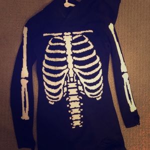 Rib Cage Distressed Tunic Hooded Sweater